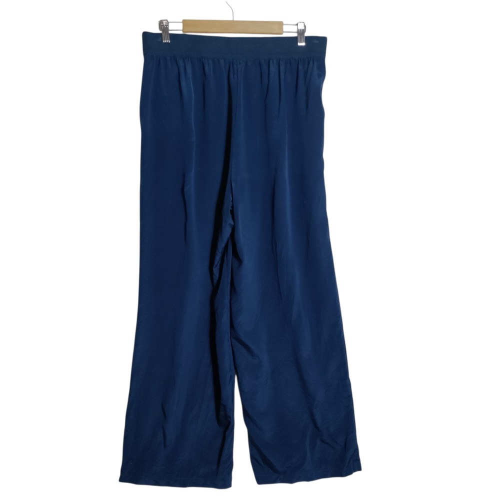 Lafayette 148 New York Riverside Navy Silk Blend Wide Leg Crop Pants Womens L